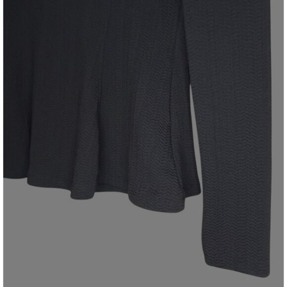 DIVIDED BABYDOLL Black Long Sleeve Top Subtle Chevron Peplum Scoop Neckline - Picture 7 of 9